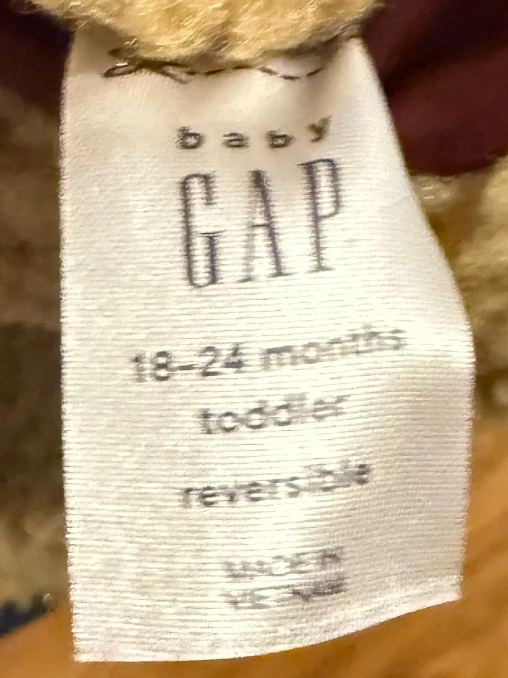 GAP Kids Burgundy Puffer Jacket with Tan Sherpa Lining